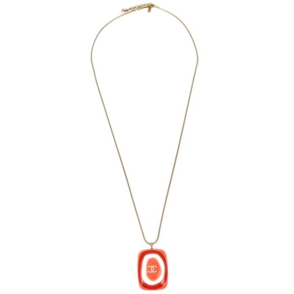 Chanel Gold Pink Acrylic Pendant Necklace - Picture 1 of 8